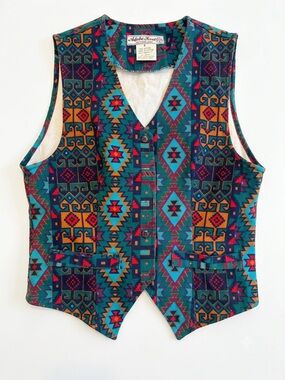 Vintage 1993- Adobe Rose 100% Cotton Printed Top in Teal & Multicolor